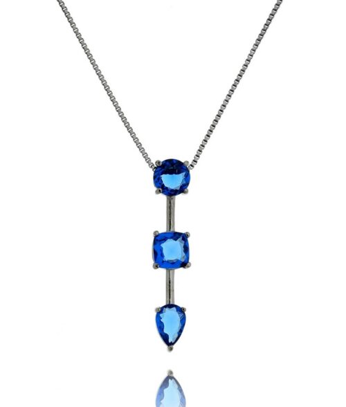 Colar Tres Formas Semi Joia Da Moda Zirconia Safira Negro