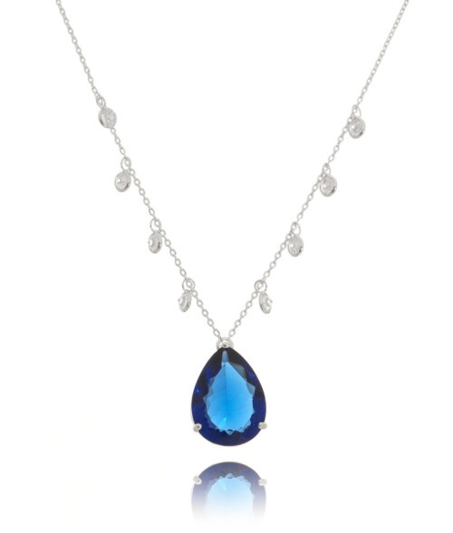 Colar Gota Safira Com Corrente De 8 Zirconias Joias Da Moda Online Rodio