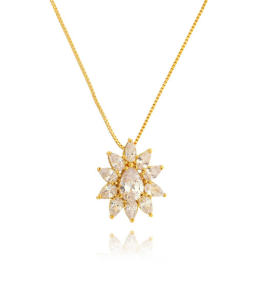 Colar Dourado Com Zirconias Brancas E Banho De Ouro Semi Joias Finas