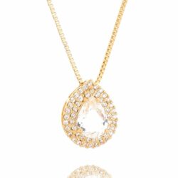 Colar Folheado Gota Clássica Cristal Semi Jóias Modernas