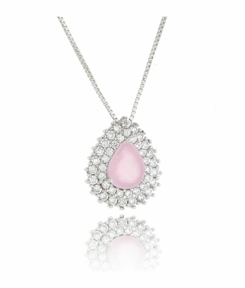 Colar De Gotinha Luxuosa Rosa Leitosa Semi Joia Fina