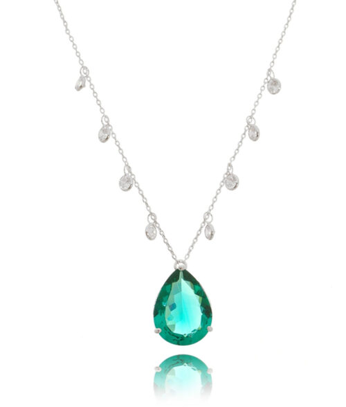 Colar Luxo De Gota Turmalina Corrente 8 Zirconias Rodio Joias Finas Da Moda