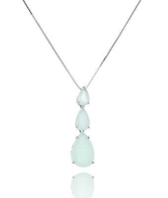 Colar Gota Tripla Com Zirconias Água Marinha Candy Acessórios