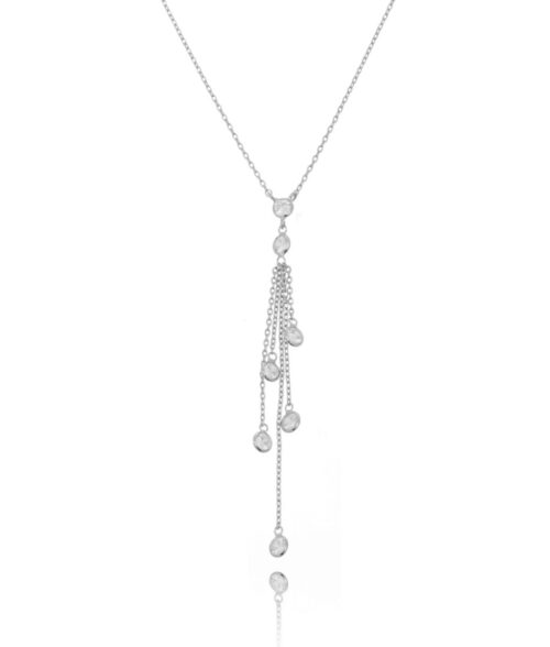 Colar Gravatinha Cascata De Zirconias Brancas Semi Joias Online Rodio