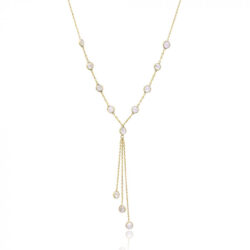 Colar Gravatinha Pontos De Luz Zirconias Prata 925 Banho Ouro