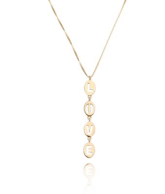 Colar Love Estilo Gravatinha De Plaquinhas Ovais Prata 925 Banho Ouro