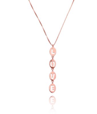 Colar Love Estilo Gravatinha De Plaquinhas Ovais Prata 925 Rosé