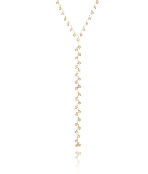 Colar Gravatinha Exclusiva De Zirconias Prata 925 Banho Ouro