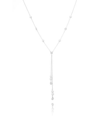 Colar Gravatinha Longo De Zirconias E Perolas Joias Da Moda Finas