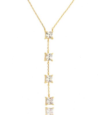 Colar Gravata De Zirconias Brilhantes Quadradas Semi Joia Exclusiva