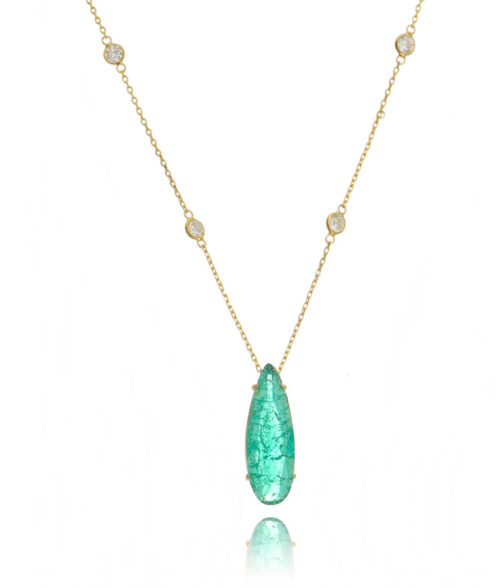 Colar Longo De Gota Fina Turmalina Fusion Inclusão Banho De Ouro 18K Semi Joia
