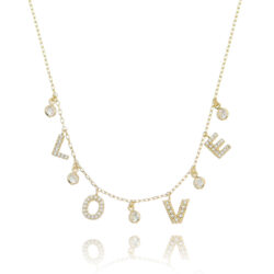 Colar Love Cravejado Zirconias Banho De Ouro 18K Semi Joia Fina