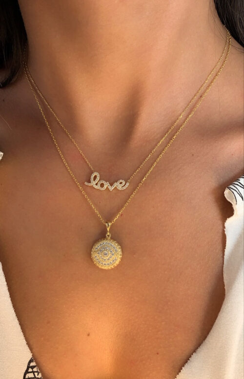 Colar LOVE cravejado zirconias brancas prata 925 banho ouro - Image 2