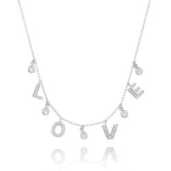 Colar Love Cravejado Zirconias Rodio Semi Joia Fina