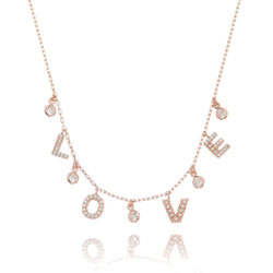 Colar Love Cravejado Zirconias Rosé Semi Joia Fina