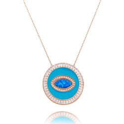 Colar Mandala Turquesa Com Olho De Opala E Zirconias Prata 925 Rosé