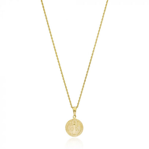 Colar Com Medalha De São Bento Em Prata 925 Banho Ouro 18K