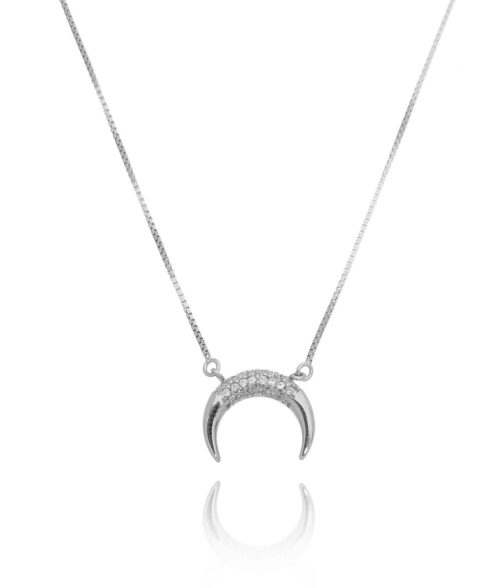 Colar Mini Meia Lua Ou Chifre Italiano Cravejado Prata 925
