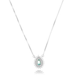 Colar De Gotinha Pequena Agua Marinha Cravejada Zirconias Estilo Princess Prata 925