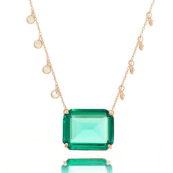 Colar Pingente Grande Turmalina 8 Zirconias Na Corrente Ouro Rose Joias Finas