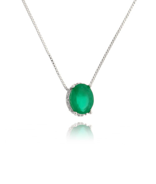 Colar Pequeno Oval Esmeralda Com Lateral Inteira Cravejada Semi Joias