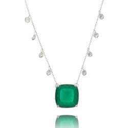Colar Quadrado Esmeralda Leitosa Corrente Zirconias Penduradas Joia Luxo