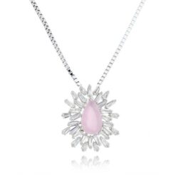 Colar De Luxo Com Gota Quartzo Rosa Candy Semi Joias Luxo