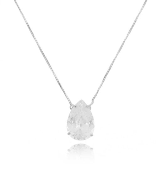 Colar Joia Classica Pingente De Gota Zirconia Branca Rodio