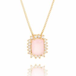 Colar Da Moda Folheado A Ouro Com Zirconia Quartzo Rosa