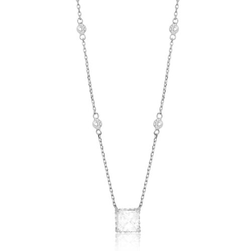 Colar Quadradinho Prata De Zirconias Brancas Galeria Cravejada