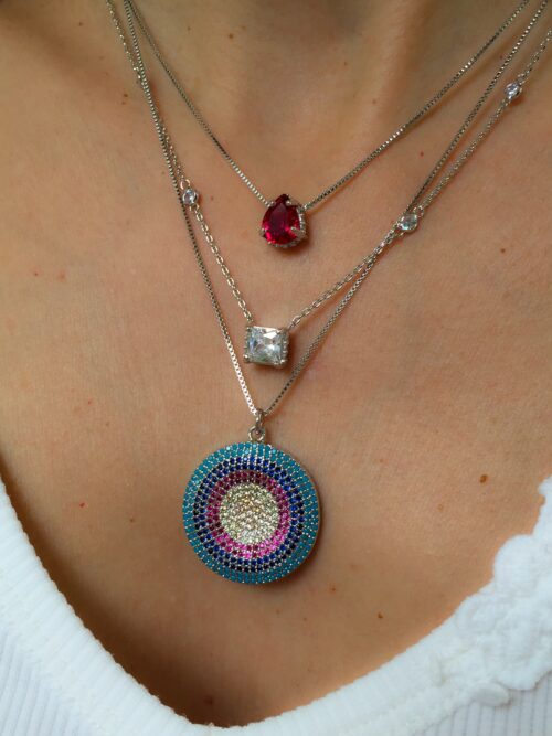 Colar Quadradinho Prata De Zirconias Brancas Galeria Cravejada - Image 2