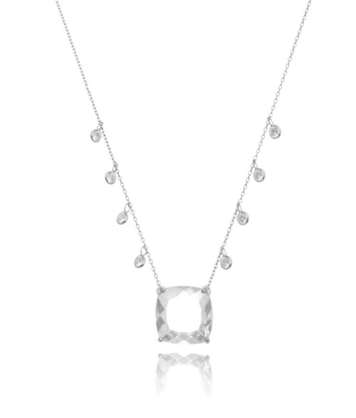 Colar Quadrado Cristal Corrente Zirconias Penduradas Joia Luxo Rodio