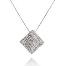 Colar Quadrado Cristal Com Zirconias E Banho De Rodio Semi Joias Finas