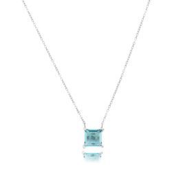 Colar Luxo Quadrado Agua Marinha Corrente Cartier Rodio Joias Em Prata 925
