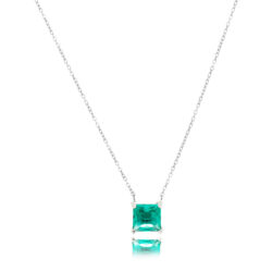 Colar Luxo Quadrado Zirconia Turmalina Corrente Cartier Rodio Joias Em Prata 925