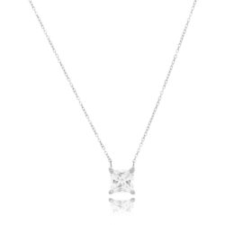 Colar Luxo Quadrado Zirconia Cristal Corrente Cartier Rodio Joias Em Prata 925