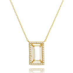 Colar Retangular Cristal Branco Envolto Por Zirconias Banho De Ouro 18K