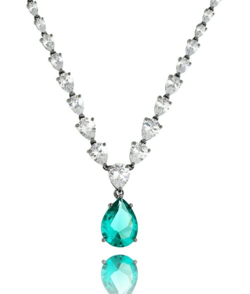 Colar Semi Joia Estilo Riviera Rodio Negro Com Gota Turmalina