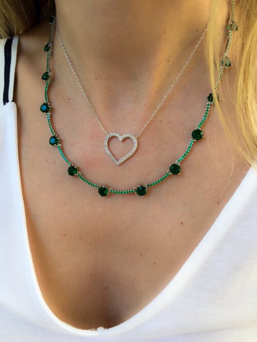 Colar Riviera De Zirconias Verdes Esmeralda Curto Semi Jóia Luxo - Image 2