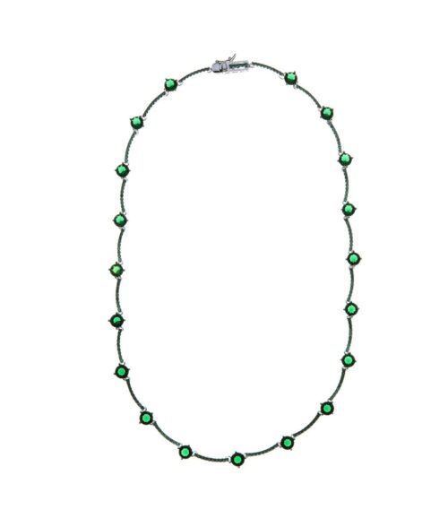 Colar Riviera De Zirconias Verdes Esmeralda Curto Semi Jóia Luxo