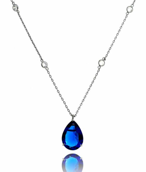 Colar De Gota Azul Com Corrente Longa Tiffany Rodio Negro