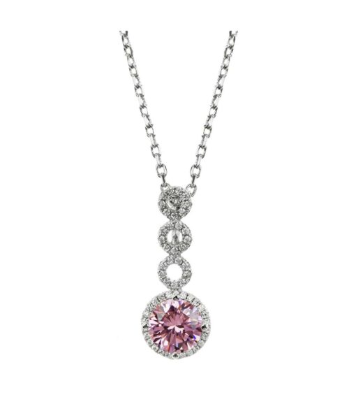 Colar Semi Joia Fina Zirconia Rubi Rosa E Branca Bella