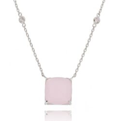 Colar Moderno Quadradinho Rosa Tiffany Rodio Semi Joias De Luxo