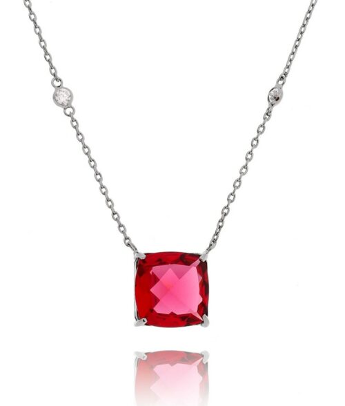 Colar Moderno Quadradinho Rubi Tiffany Rodio Semi Joias De Luxo