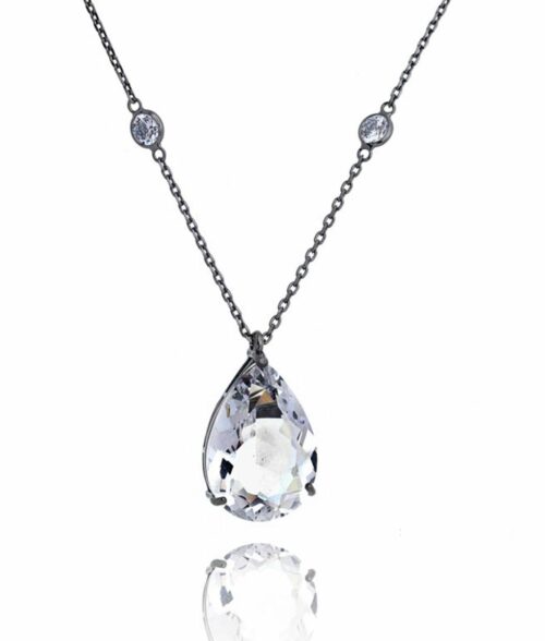 Colar Gota Cristal Com Corrente Tiffany Curta Rodio Negro