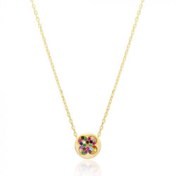 Colar Pingente Delicado Trevo Colorido Prata 925 Com Banho De Ouro