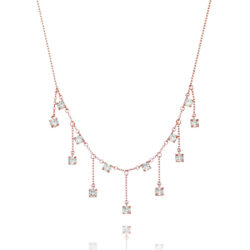 Gargantilha Rosé De Zirconias Brancas Zig Zag Modelo Inspired Semi Joia