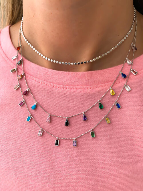 Colar Plaquinhas Coloridas Cravejadas Em Zirconias Prata 925 - Image 2