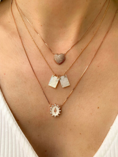 Colar Coração Micro Pave Pequeno Zirconias Brancas Prata 925 Rosé - Image 2