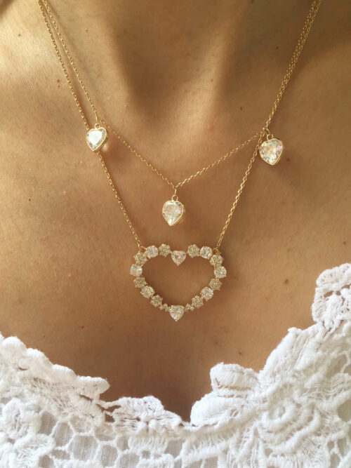 Colar Dourado De Coração Delicado Zirconias Brancas Joias Finas - Image 2